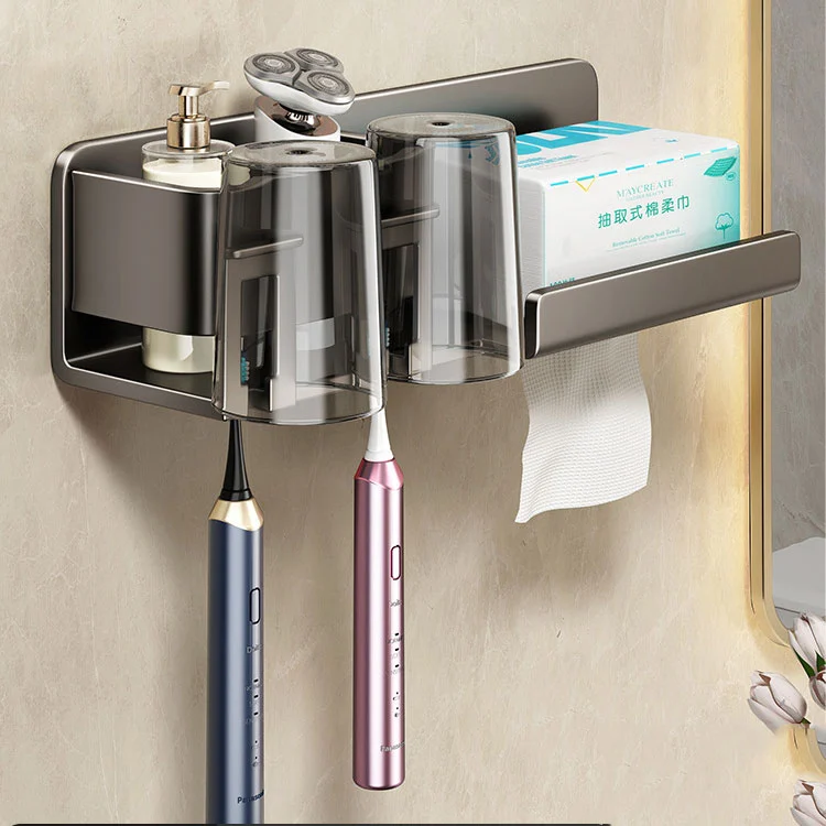 No-Drill Metal Wall-dipasang Toothbrush Holder